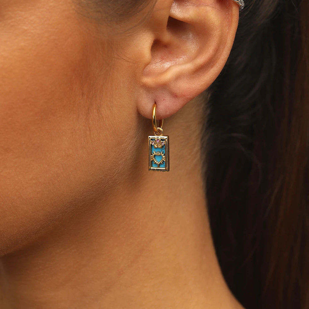 New Tarot Cards Chunky Hoop Earrings for Women Stainless Steel Original Tarot Queen Lover Magician Moon Drop Earrings Jewelry - YDKM