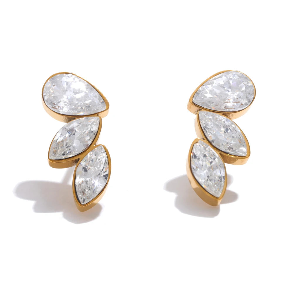 Yhpup Waterproo Shiny Cubic Zirconia Exquisite Wing Small Stud Earrings Daily for Women Wholesale Stainless Steel Chic Jewelry - YDKM