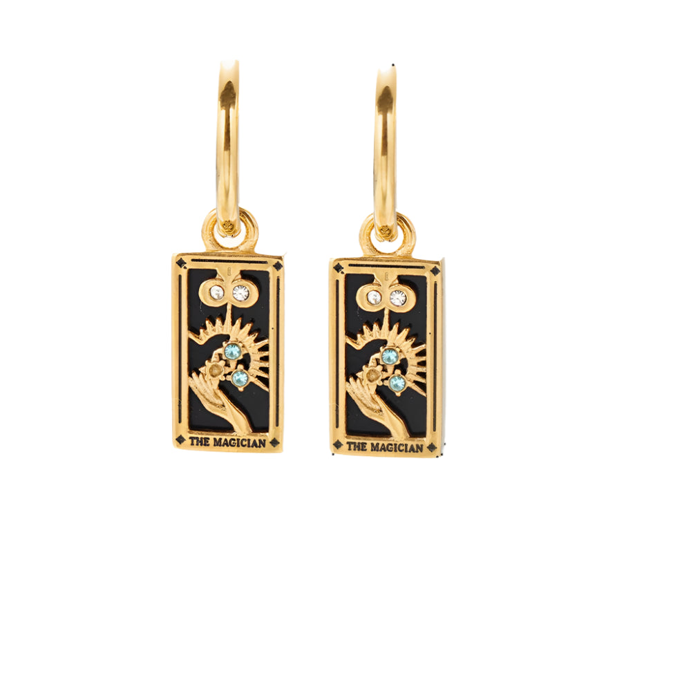 New Tarot Cards Chunky Hoop Earrings for Women Stainless Steel Original Tarot Queen Lover Magician Moon Drop Earrings Jewelry - YDKM