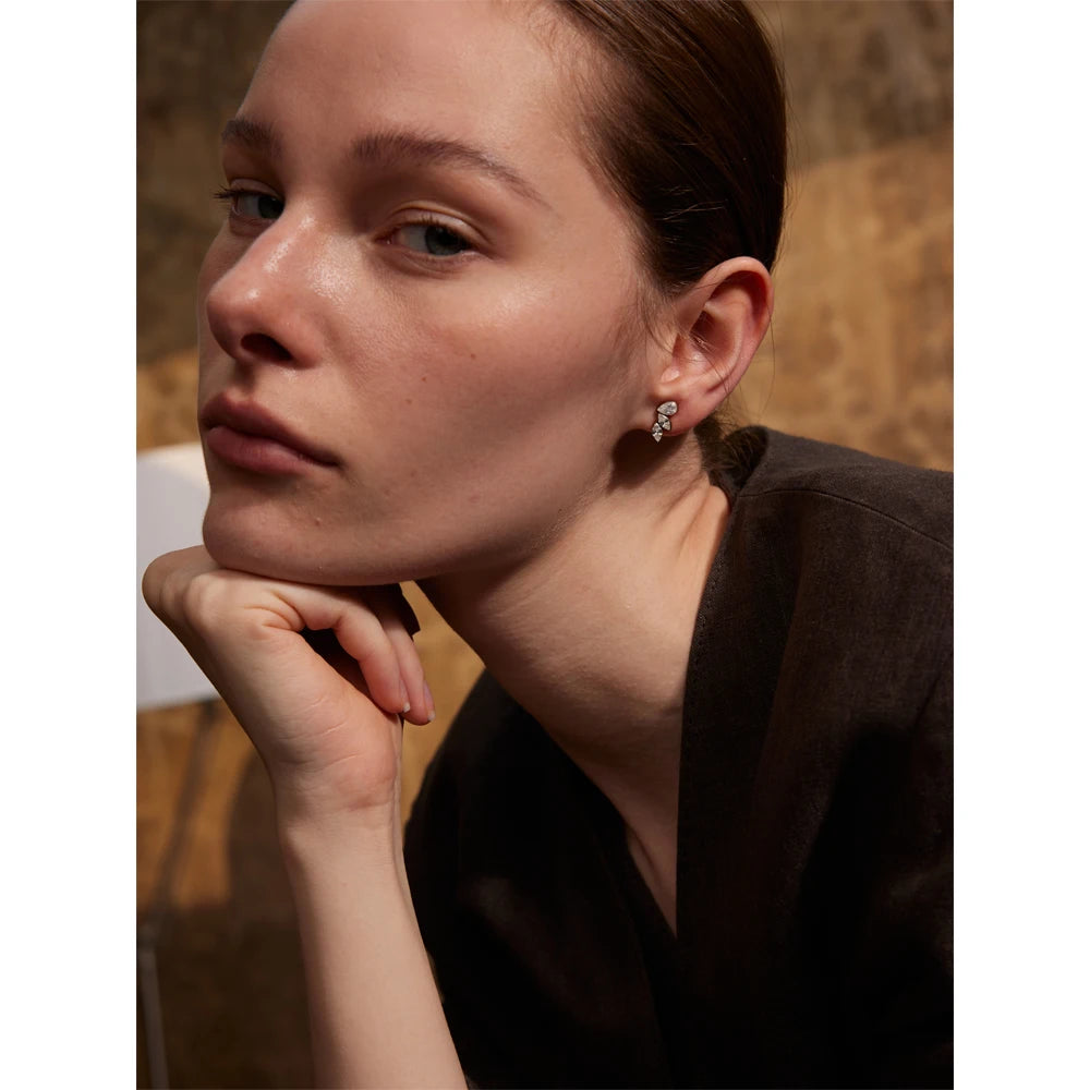 Yhpup Waterproo Shiny Cubic Zirconia Exquisite Wing Small Stud Earrings Daily for Women Wholesale Stainless Steel Chic Jewelry - YDKM