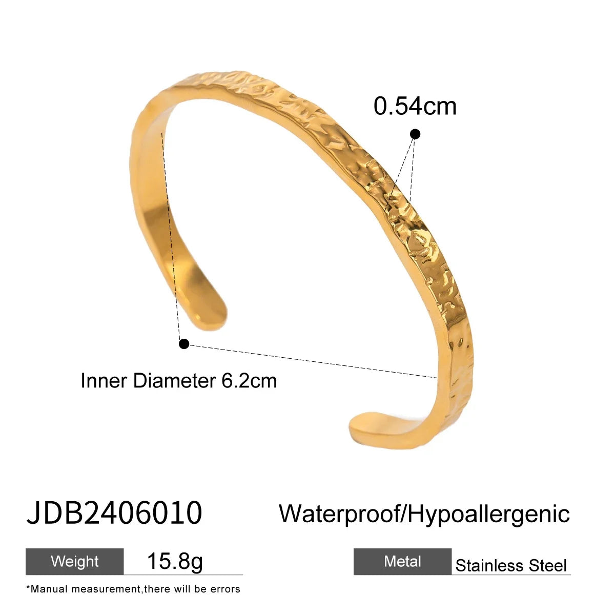 Youthway Metal Textured Hammered Stainless Steel Open Bangle Bracelet Geometric Vintage Style Daily Jewelry For Women - YDKM