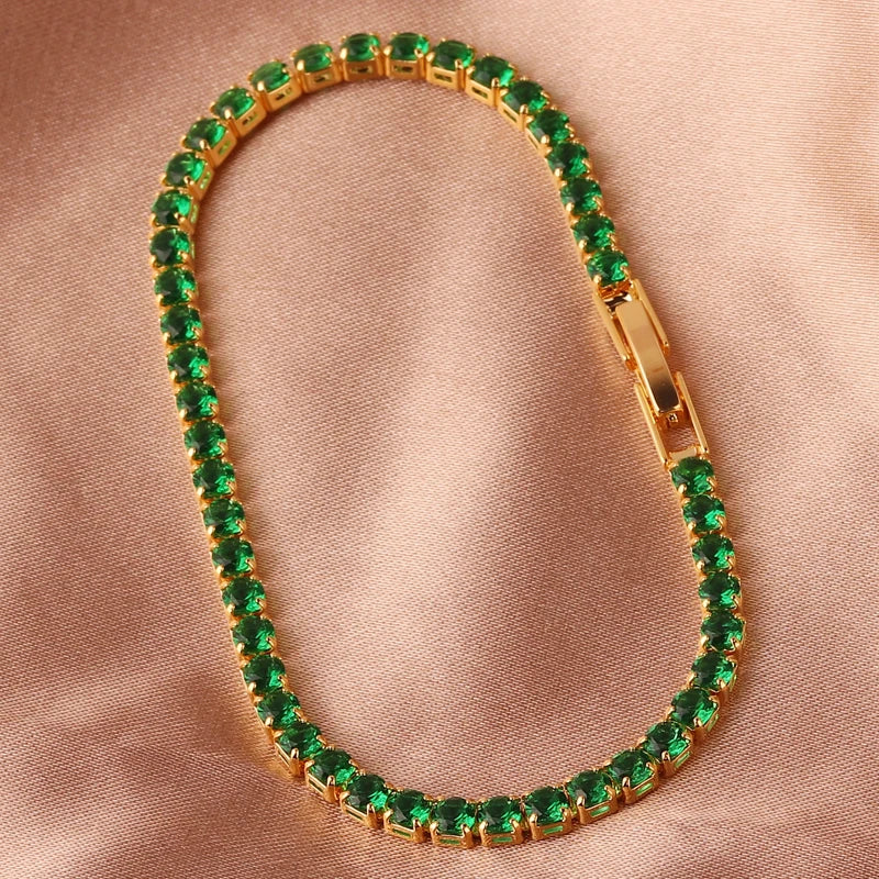 New Emerald Geen Zircon Gold Color Charm Bracelets For Girls Gold Filled Fashion Jewelry Party Women Luxury Accessories Bracelet - YDKM