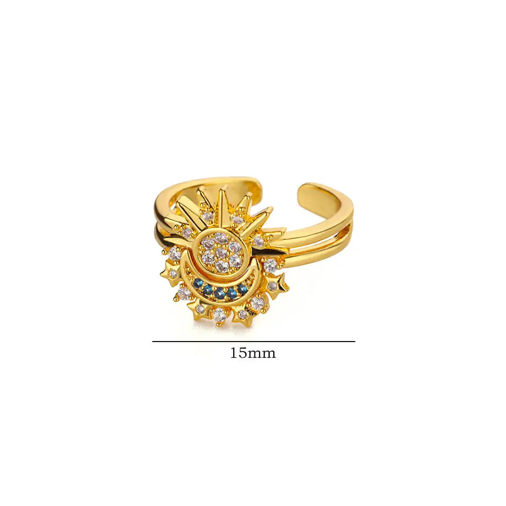 2PC Exquisite Cubic Zirconic Sun Moon Ring Set For Women Men Gold Color Stainless Steel Moon Sun Ring Couple Jewelry Gift - YDKM