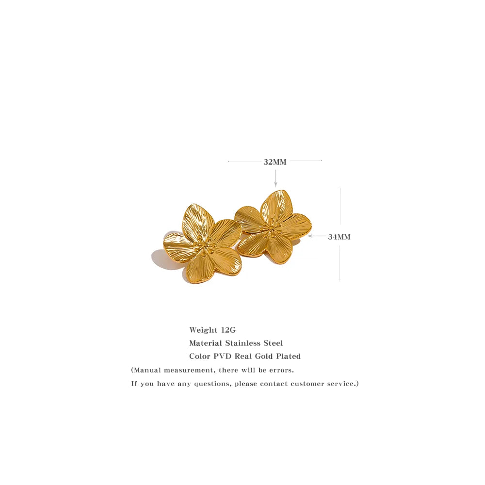 Yhpup Tarnish Free Vintage Gold Color Stainless Steel Flower Metal Stud Earrings for Women Individual Stylish Trendy Jewelry - YDKM