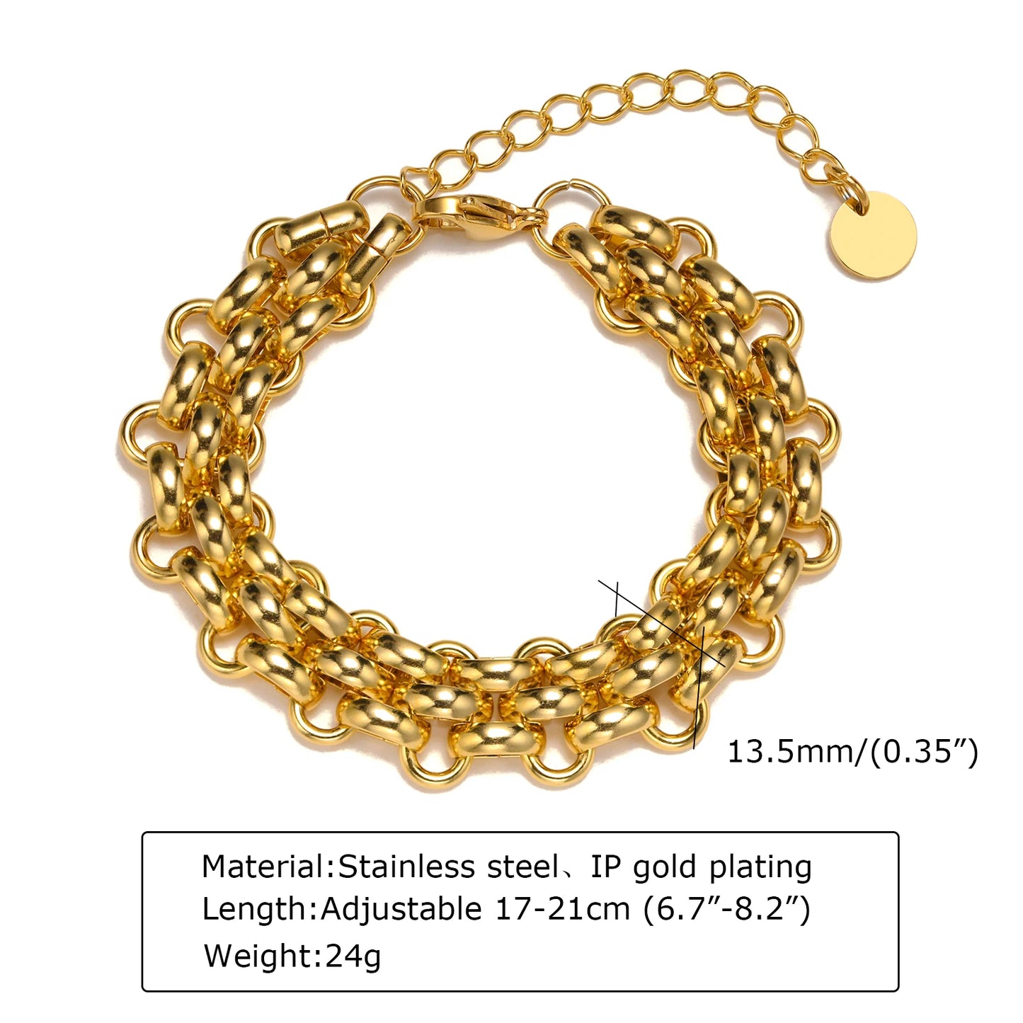 Thick Knite Chain Bracelet for Women, Stainless Steel Circle Connected Bracelet Waterproof - YDKM