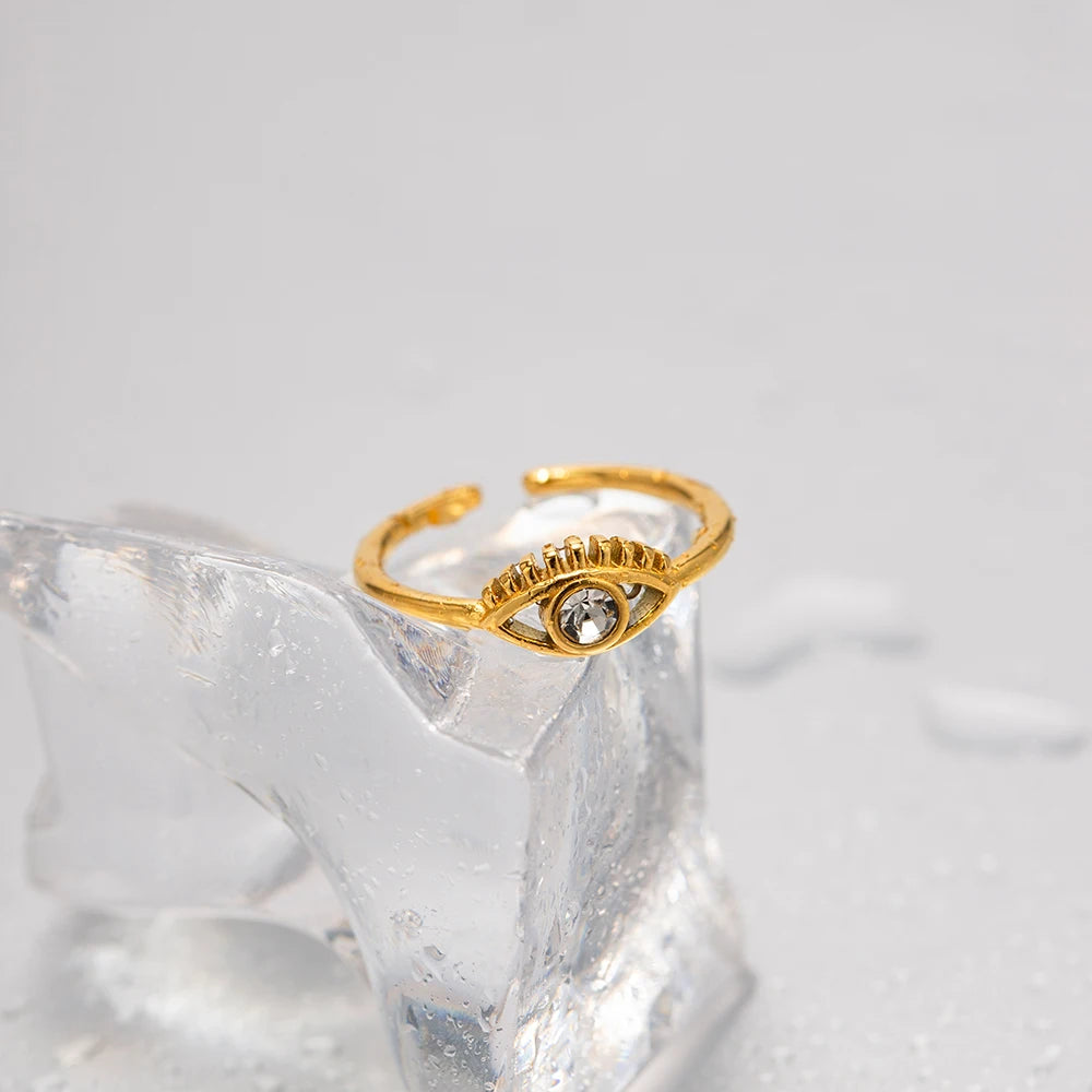 Youthway Trendy Zircon Devil's Eye Stainless Steel Ring 18K Gold Plated Waterproof Charm Jewelry for Girls Women 2023 NEW - YDKM