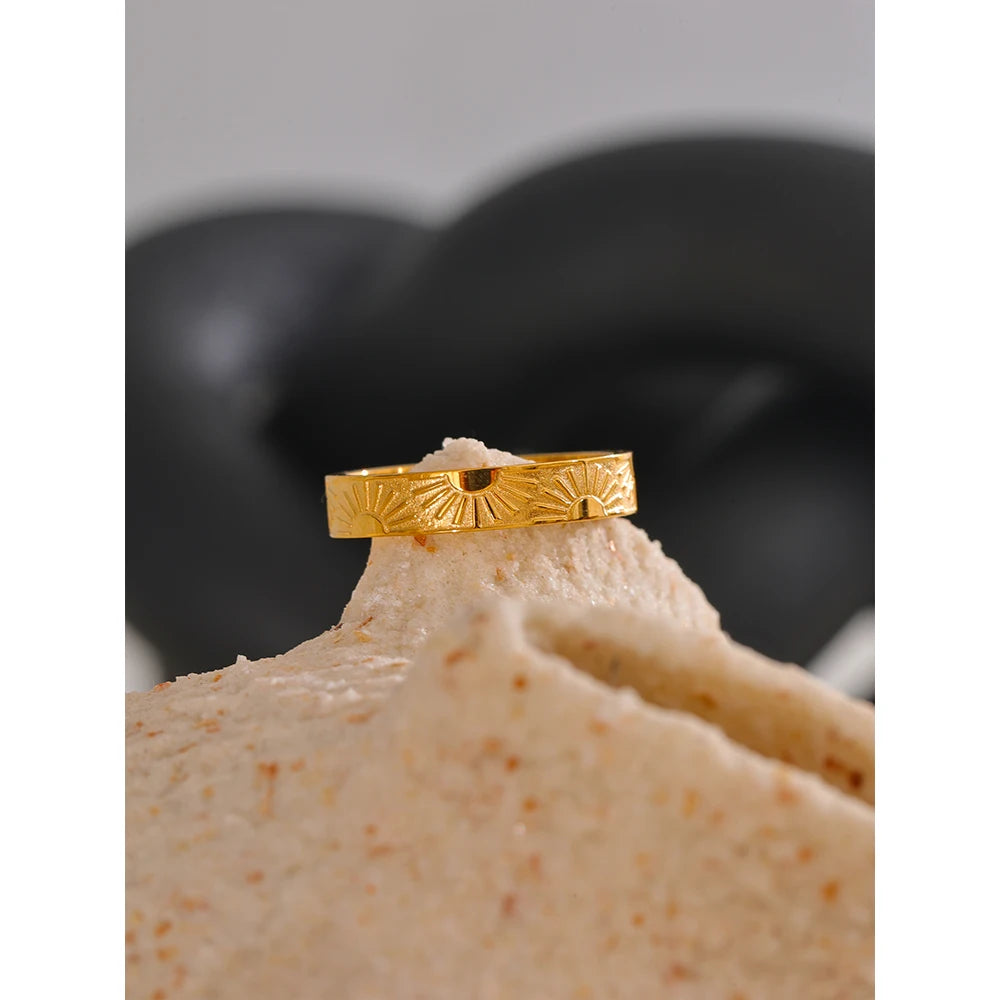 Yhpup Minimalist Stainless Steel Sun Round Finger Ring Individualistic Chic Water Resistant Jewelry Accessories 2024 - YDKM