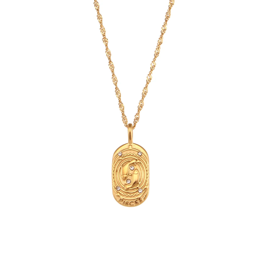 2023 Fashion Casting Zircon Zodiac Sign Bright Necklace For Woman Neck Jewelry Stainless Steel Constellation Custom Necklaces - YDKM