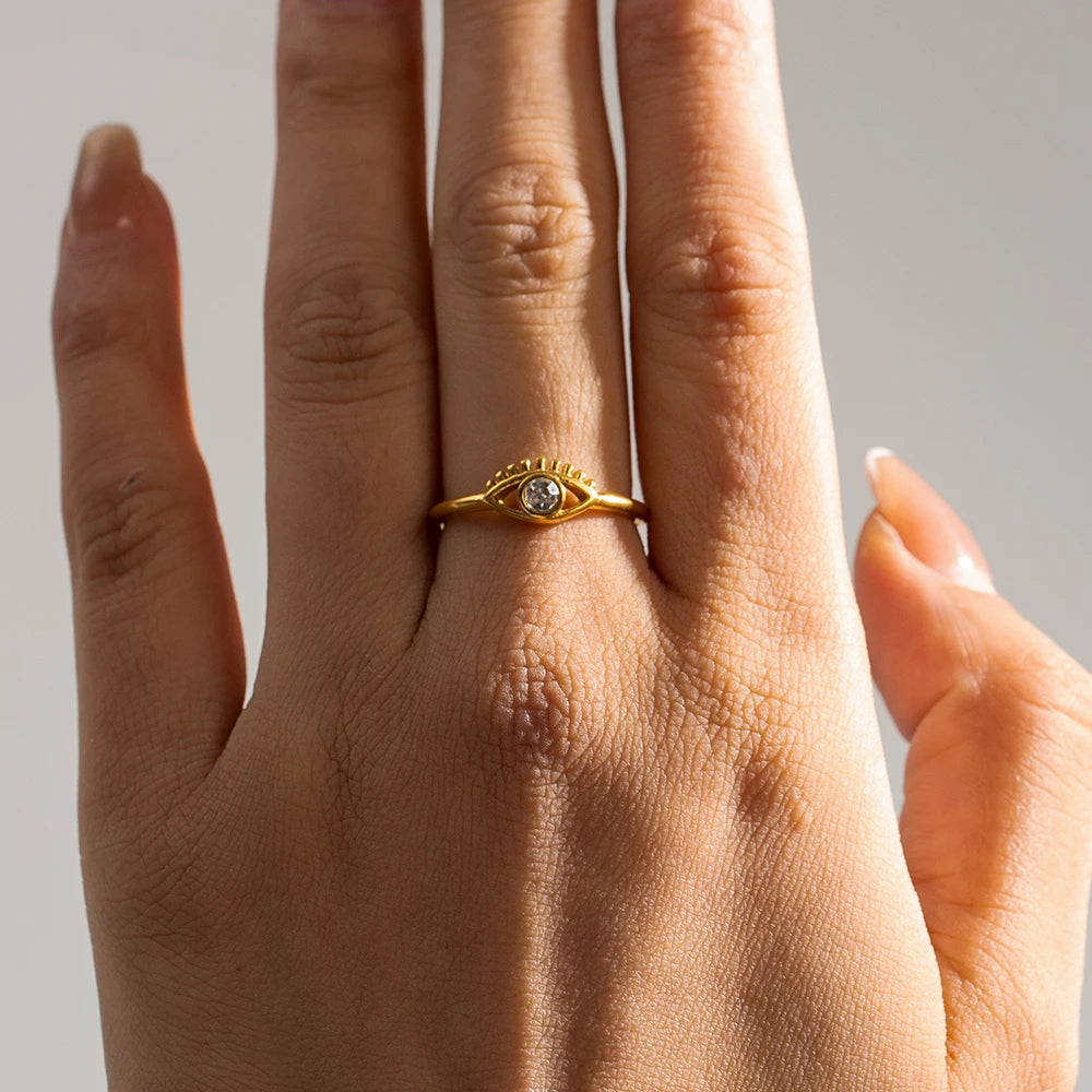 Youthway Trendy Zircon Devil's Eye Stainless Steel Ring 18K Gold Plated Waterproof Charm Jewelry for Girls Women 2023 NEW - YDKM