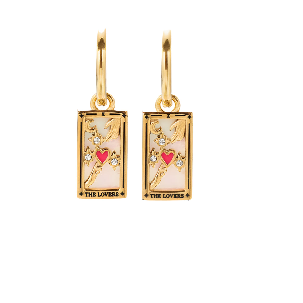 New Tarot Cards Chunky Hoop Earrings for Women Stainless Steel Original Tarot Queen Lover Magician Moon Drop Earrings Jewelry - YDKM