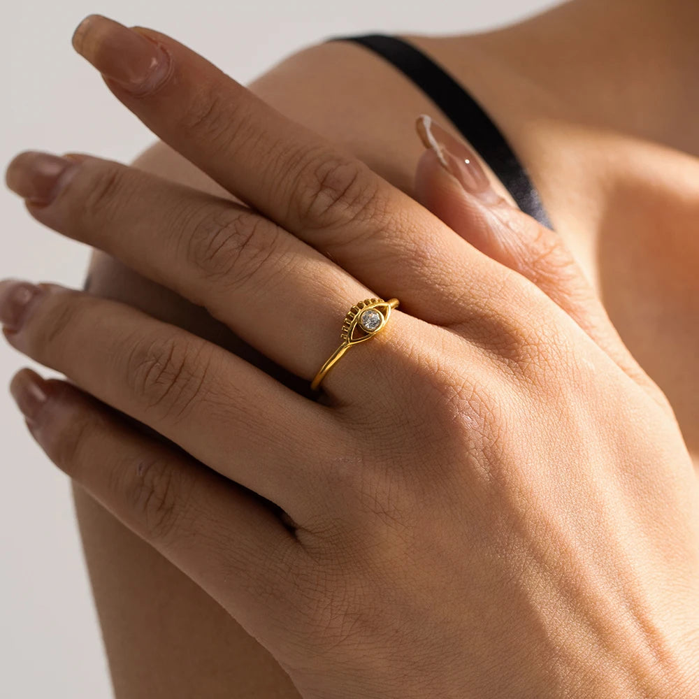 Youthway Trendy Zircon Devil's Eye Stainless Steel Ring 18K Gold Plated Waterproof Charm Jewelry for Girls Women 2023 NEW - YDKM