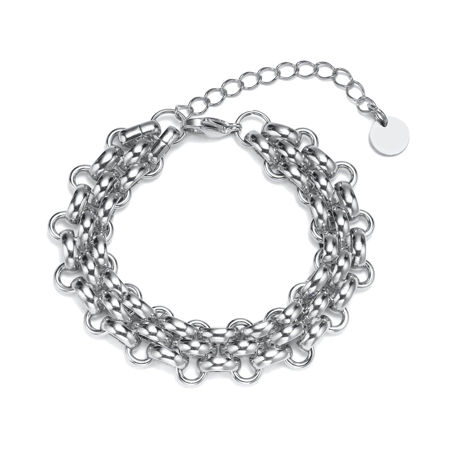 Thick Knite Chain Bracelet for Women, Stainless Steel Circle Connected Bracelet Waterproof - YDKM