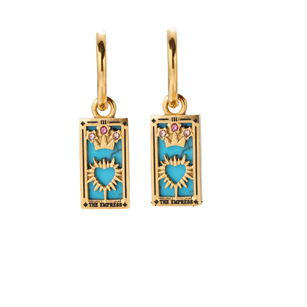 New Tarot Cards Chunky Hoop Earrings for Women Stainless Steel Original Tarot Queen Lover Magician Moon Drop Earrings Jewelry - YDKM