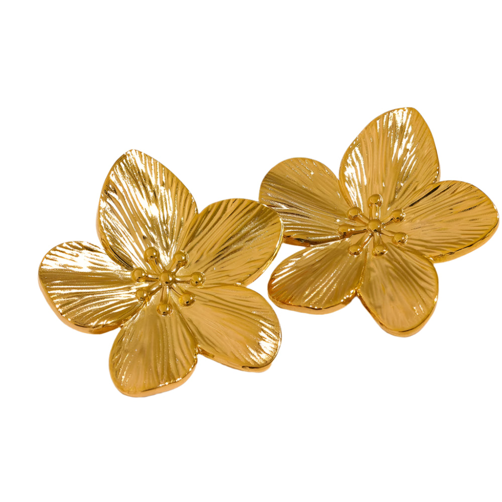 Yhpup Tarnish Free Vintage Gold Color Stainless Steel Flower Metal Stud Earrings for Women Individual Stylish Trendy Jewelry - YDKM