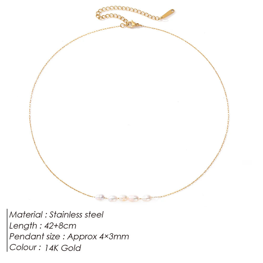 eManco Hot Simple 5 Create Pearls Choker Necklaces Wedding Bride Jewelry Women's Gold Color Chocker Necklace Female Party Gift - YDKM