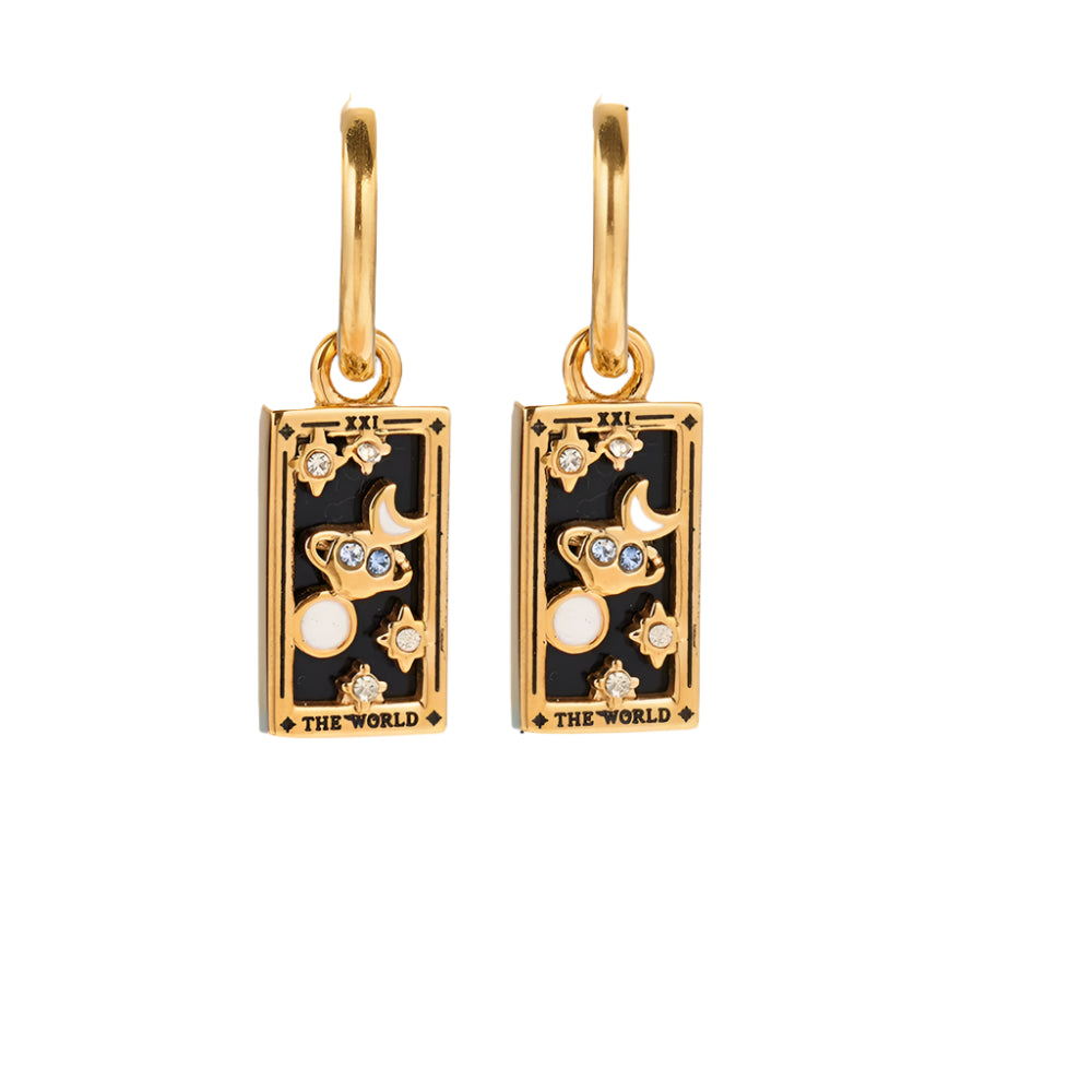 New Tarot Cards Chunky Hoop Earrings for Women Stainless Steel Original Tarot Queen Lover Magician Moon Drop Earrings Jewelry - YDKM