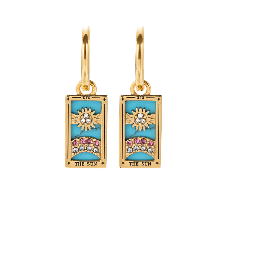 New Tarot Cards Chunky Hoop Earrings for Women Stainless Steel Original Tarot Queen Lover Magician Moon Drop Earrings Jewelry - YDKM