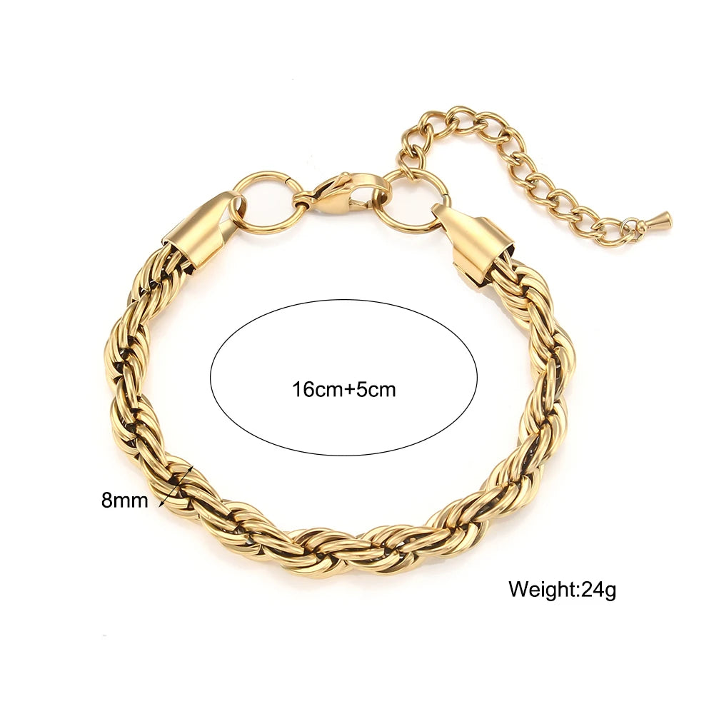 2022 New Tarnish Free Stainless Steel 18K Gold Plated Women's 8mm Chunky Twisted Rope Chain Necklace Trendy Gold Bracelet - YDKM