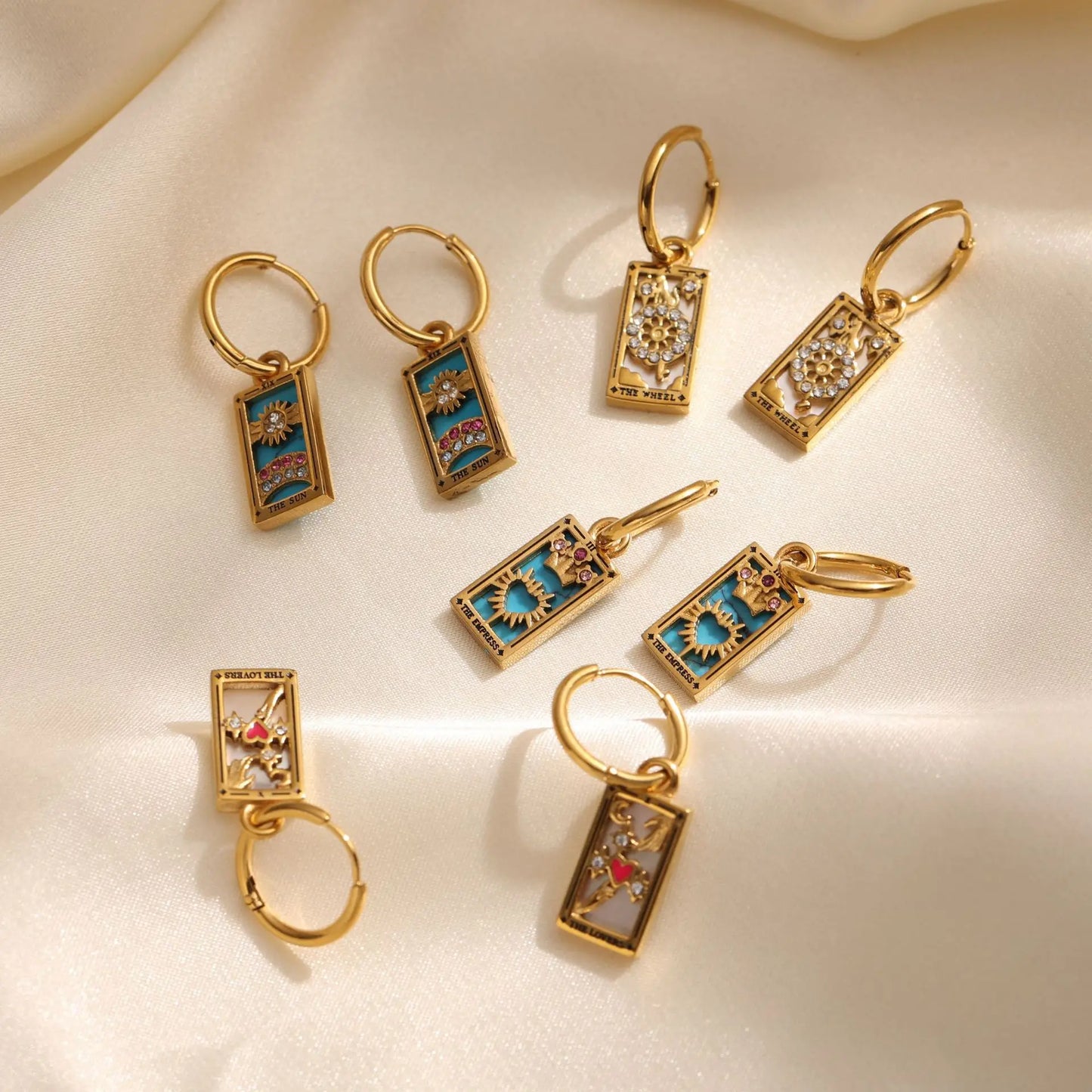 New Tarot Cards Chunky Hoop Earrings for Women Stainless Steel Original Tarot Queen Lover Magician Moon Drop Earrings Jewelry - YDKM