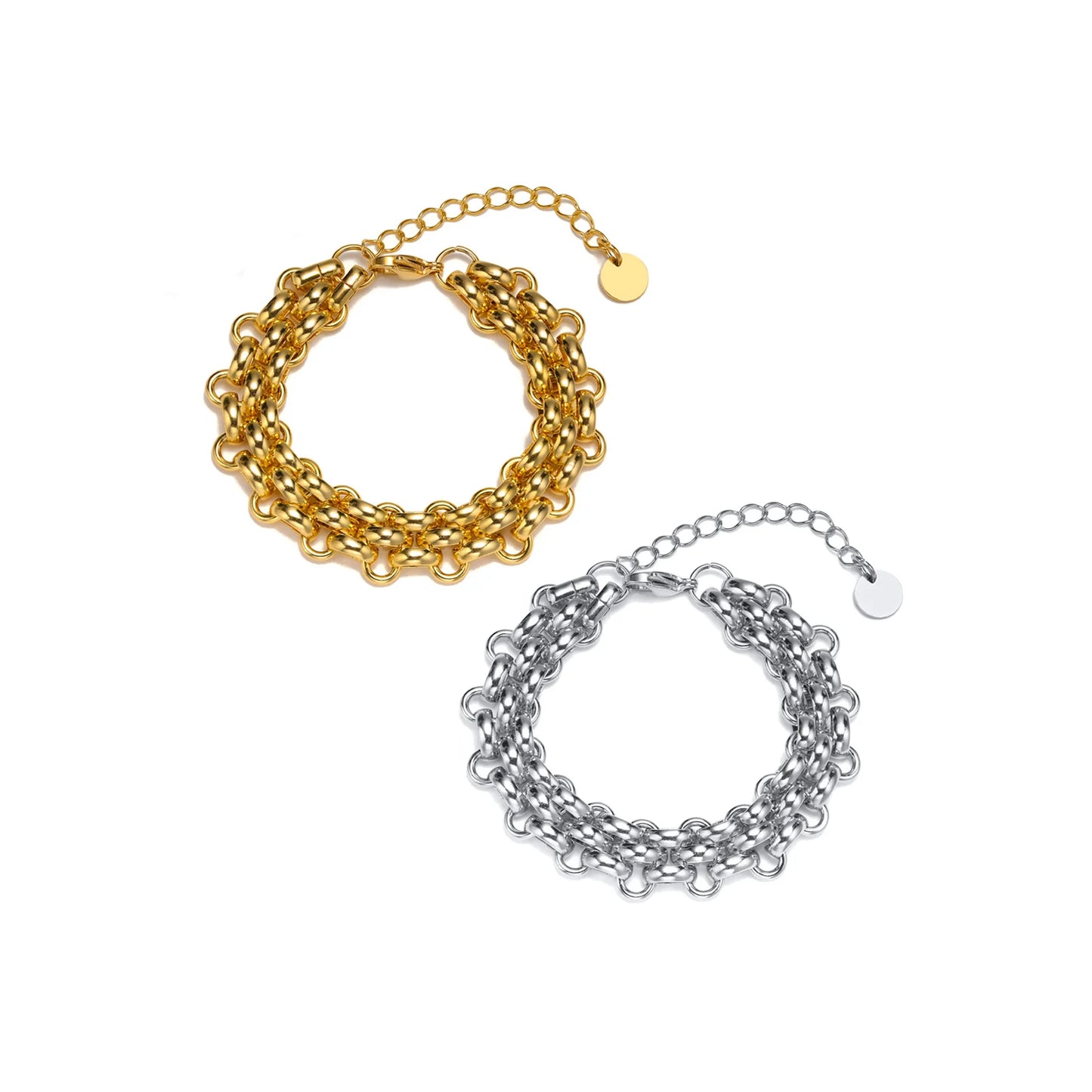 Thick Knite Chain Bracelet for Women, Stainless Steel Circle Connected Bracelet Waterproof - YDKM
