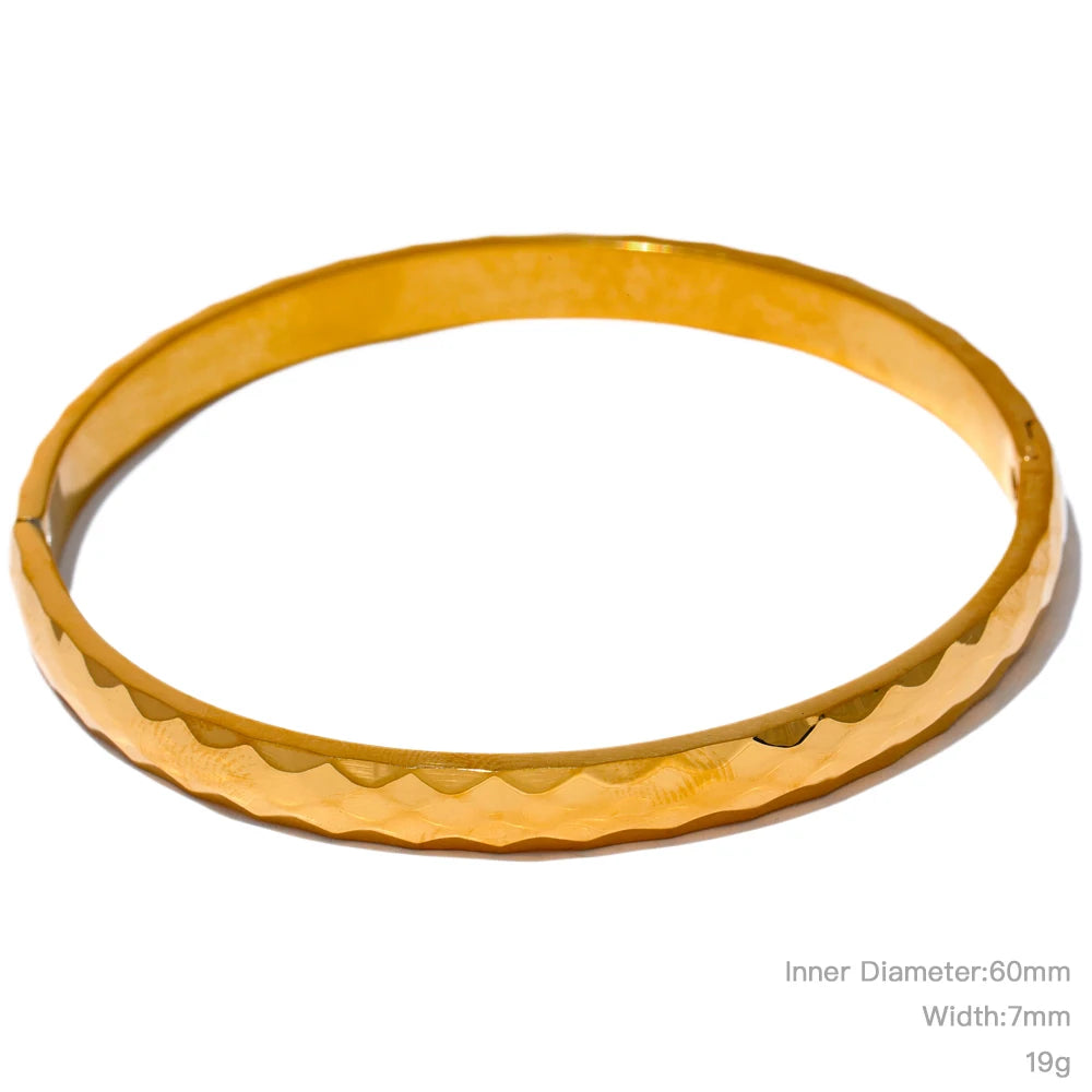 Yhpup 60mm 316l Stainless Steel Round Texture Bracelet Bangle Gold Silver Color Metal Waterproof Wrist Jewelry Bijoux Gift - YDKM