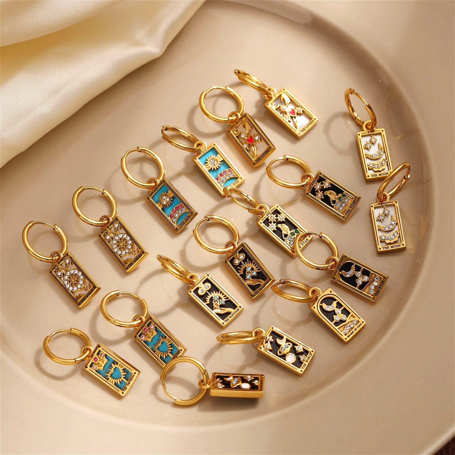 New Tarot Cards Chunky Hoop Earrings for Women Stainless Steel Original Tarot Queen Lover Magician Moon Drop Earrings Jewelry - YDKM