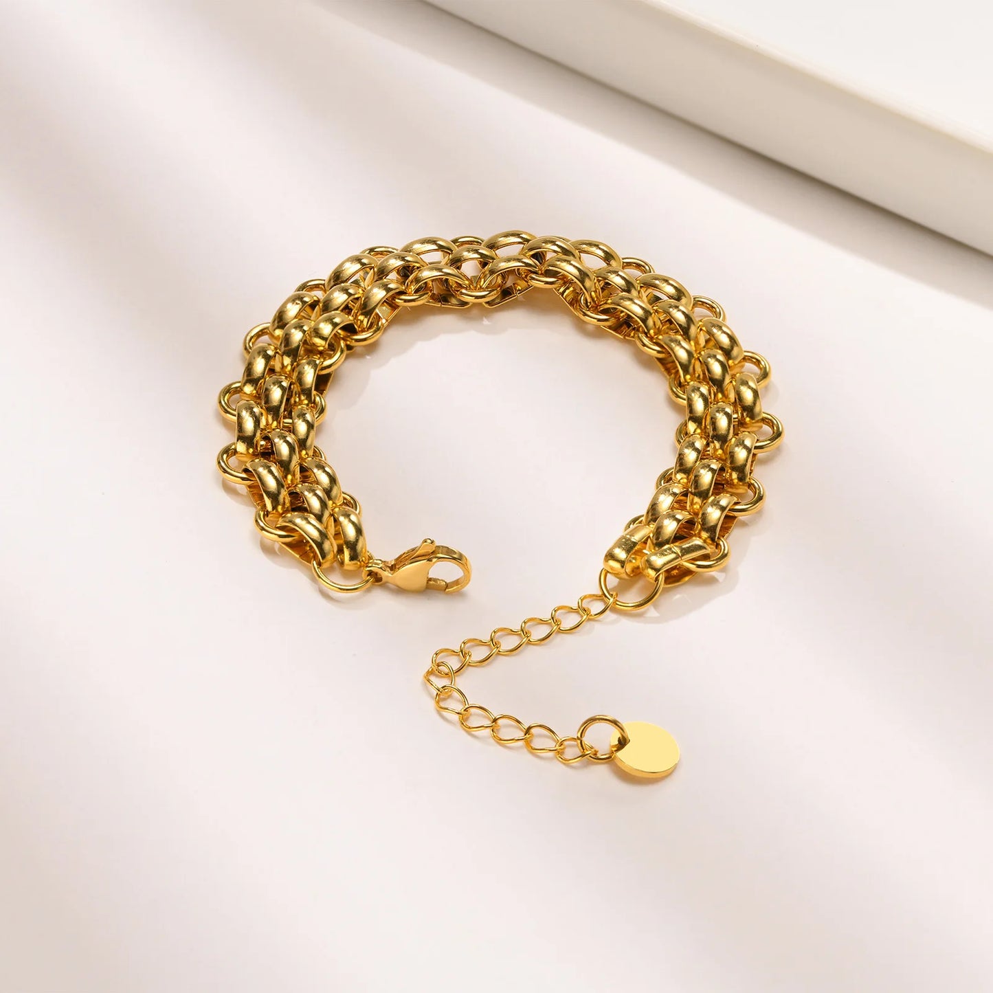 Thick Knite Chain Bracelet for Women, Stainless Steel Circle Connected Bracelet Waterproof - YDKM
