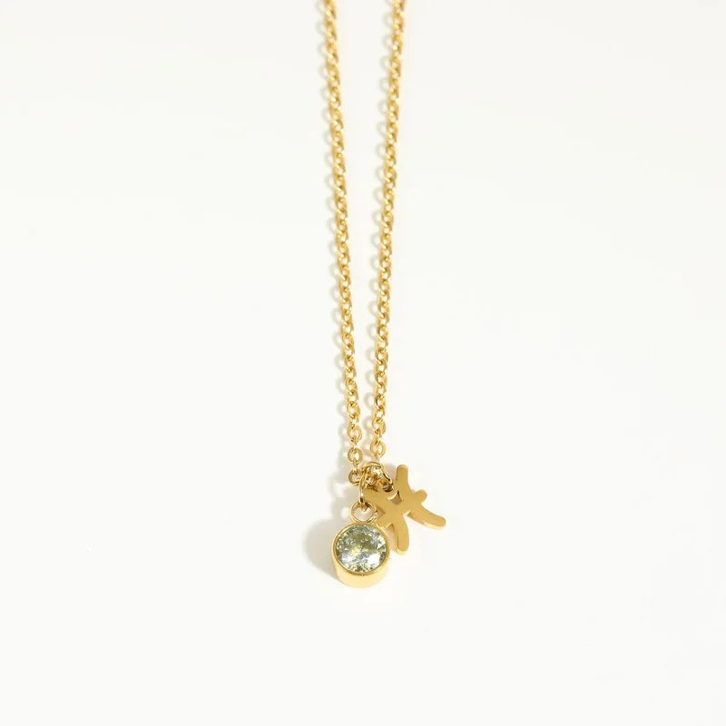 Stainless Steel 12 Constellation Birthstone Pendant Necklace For Women Zodiac Sign Lucky Birthstone Zircon Necklace Jewelry Gift - YDKM
