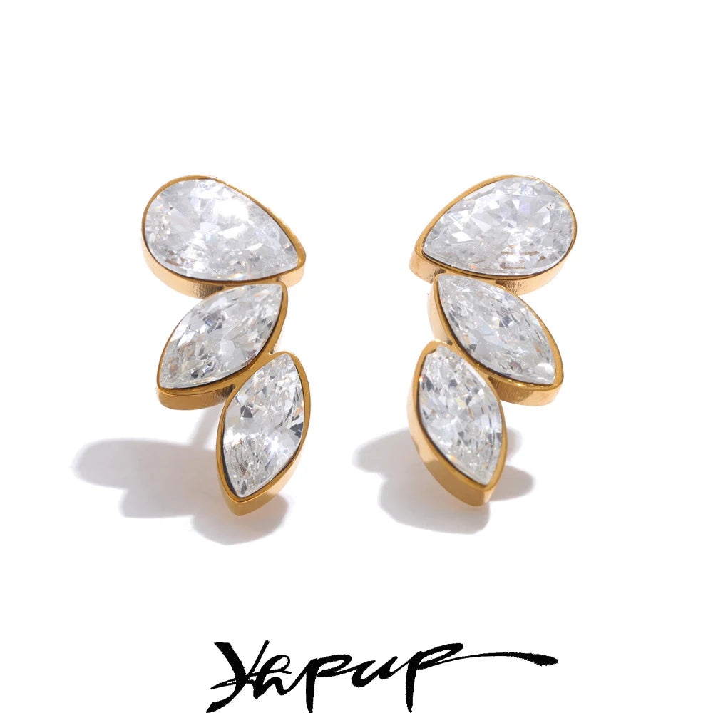 Yhpup Waterproo Shiny Cubic Zirconia Exquisite Wing Small Stud Earrings Daily for Women Wholesale Stainless Steel Chic Jewelry - YDKM