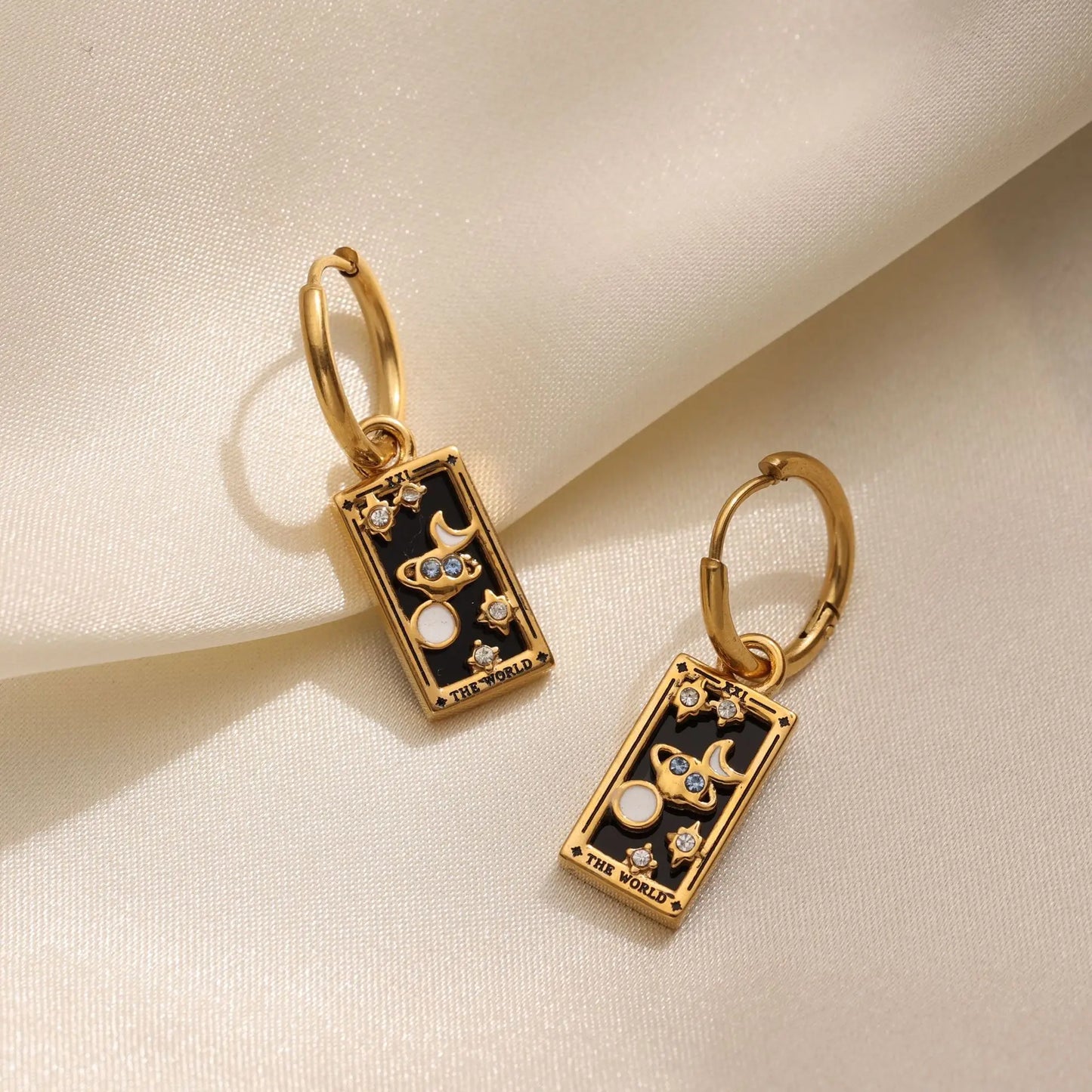 New Tarot Cards Chunky Hoop Earrings for Women Stainless Steel Original Tarot Queen Lover Magician Moon Drop Earrings Jewelry - YDKM