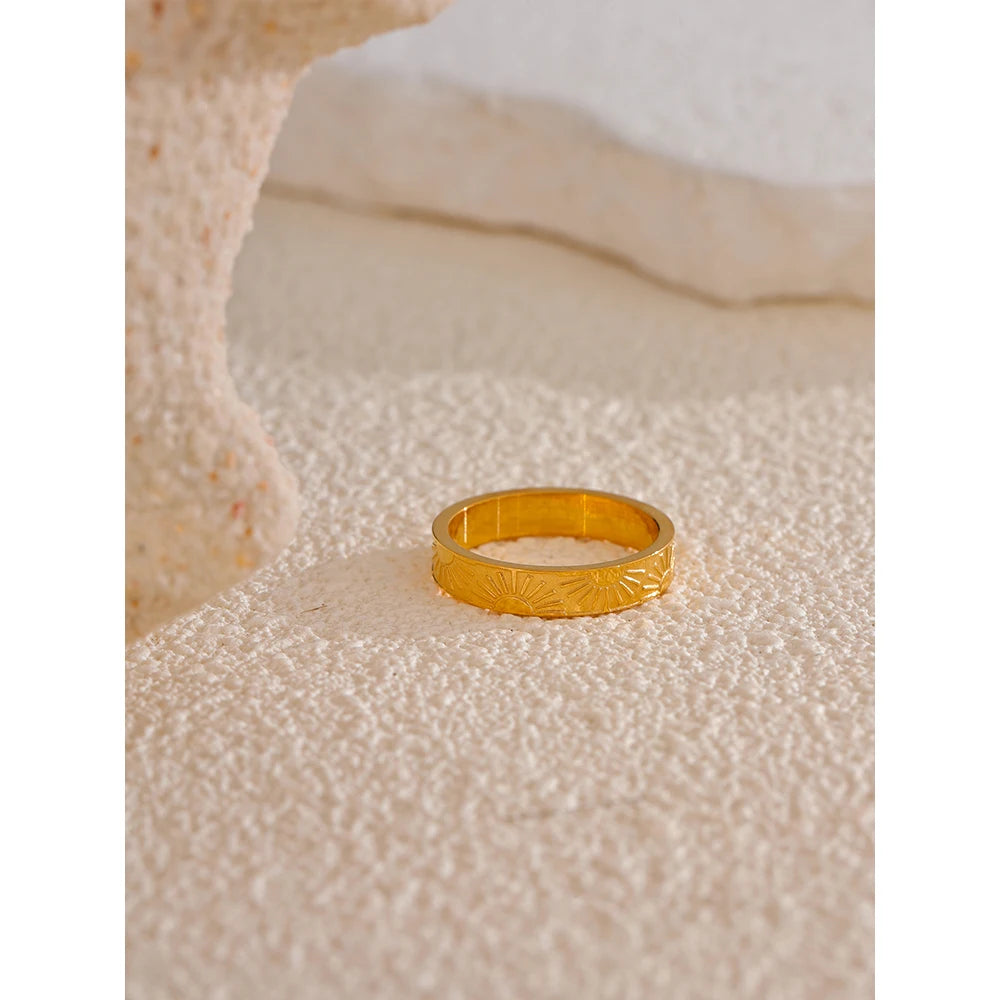 Yhpup Minimalist Stainless Steel Sun Round Finger Ring Individualistic Chic Water Resistant Jewelry Accessories 2024 - YDKM