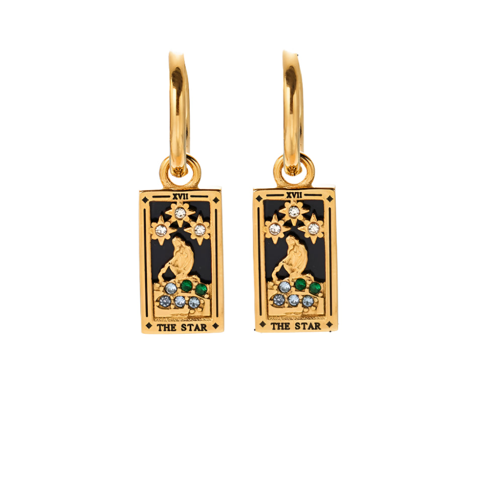 New Tarot Cards Chunky Hoop Earrings for Women Stainless Steel Original Tarot Queen Lover Magician Moon Drop Earrings Jewelry - YDKM