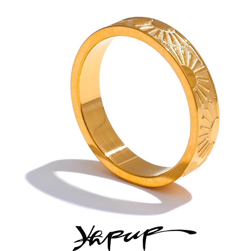 Yhpup Minimalist Stainless Steel Sun Round Finger Ring Individualistic Chic Water Resistant Jewelry Accessories 2024 - YDKM