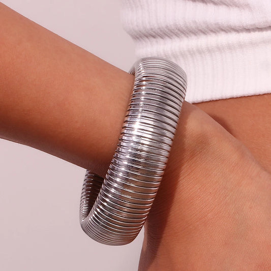 E.B.belle 20mm Chunky Wide 18K Gold Plated Silver Color Arm Wrist Bracelet Bangles Women pulseras de acero inoxidable para mujer - YDKM