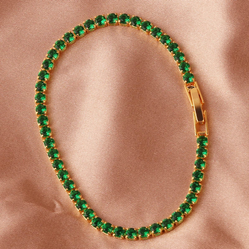 New Emerald Geen Zircon Gold Color Charm Bracelets For Girls Gold Filled Fashion Jewelry Party Women Luxury Accessories Bracelet - YDKM