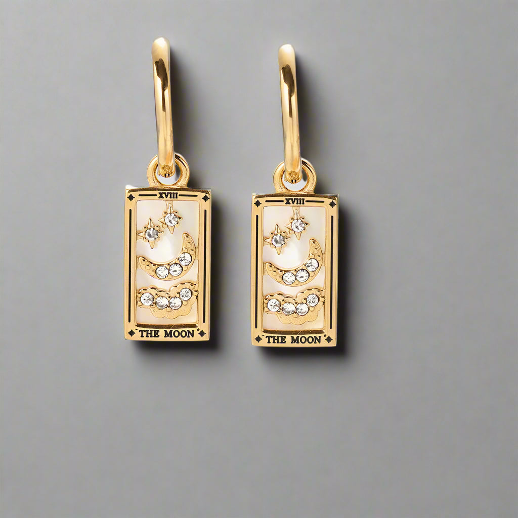 New Tarot Cards Chunky Hoop Earrings for Women Stainless Steel Original Tarot Queen Lover Magician Moon Drop Earrings Jewelry - YDKM