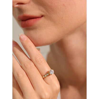 Yhpup Luxury AAA Bling Cubic Zirconia Classic Ring 2024 Stainless Steel CZ 18k Gold PVD Plated Fashion Exquisite Jewelry Gift - YDKM