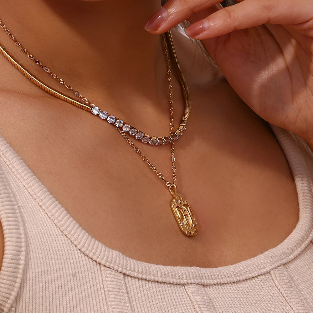 2023 Fashion Casting Zircon Zodiac Sign Bright Necklace For Woman Neck Jewelry Stainless Steel Constellation Custom Necklaces - YDKM
