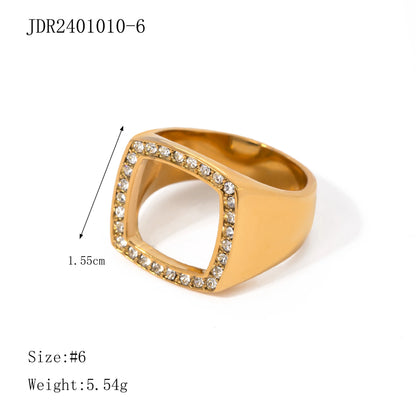 Uworld Stainless Steel Cubic Zirconia Ring Fashion Jewelry Exquisite Wedding Engagement Finger Ring for Women Bijoux Femme Gift - YDKM