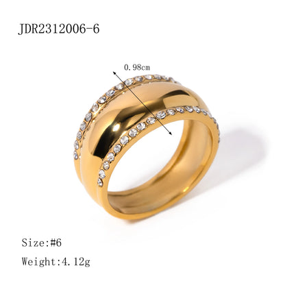 Uworld Stainless Steel Cubic Zirconia Ring Fashion Jewelry Exquisite Wedding Engagement Finger Ring for Women Bijoux Femme Gift - YDKM