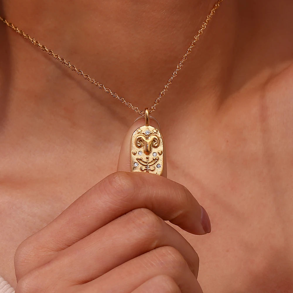 2023 Fashion Casting Zircon Zodiac Sign Bright Necklace For Woman Neck Jewelry Stainless Steel Constellation Custom Necklaces - YDKM
