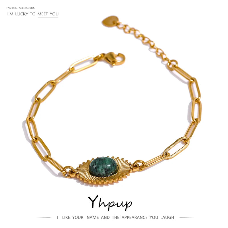 Yhpup Stainless Steel African Turquoise Chain Bracelet High Quality Jewelry Fashion Metal for Women браслеты женские Waterproof - YDKM