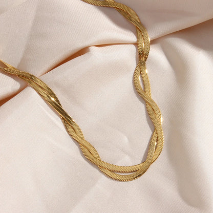 E.B.belle Gold Plated Waterproof Braided Herringbone Chain Necklace - YDKM