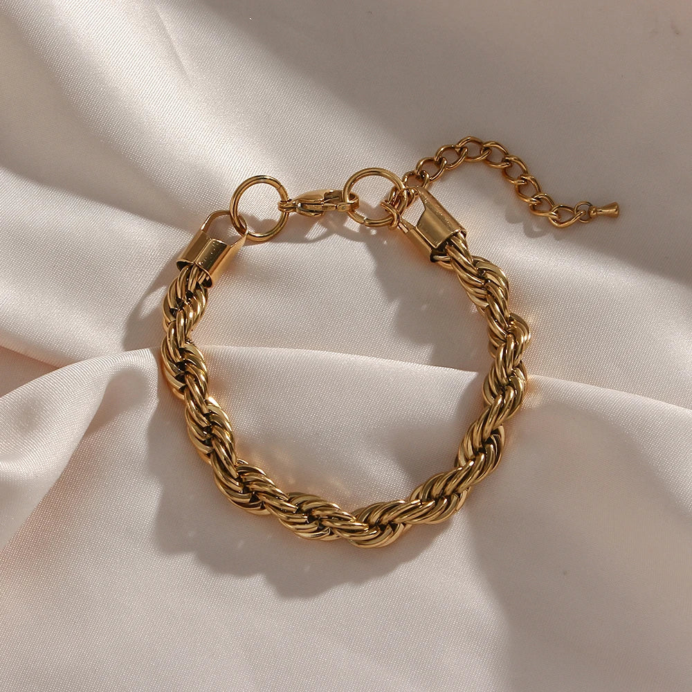 2022 New Tarnish Free Stainless Steel 18K Gold Plated Women's 8mm Chunky Twisted Rope Chain Necklace Trendy Gold Bracelet - YDKM