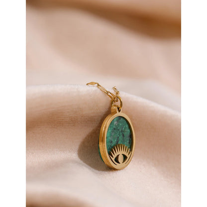 Green Natural Stone Eye Pendant Necklace - YDKM