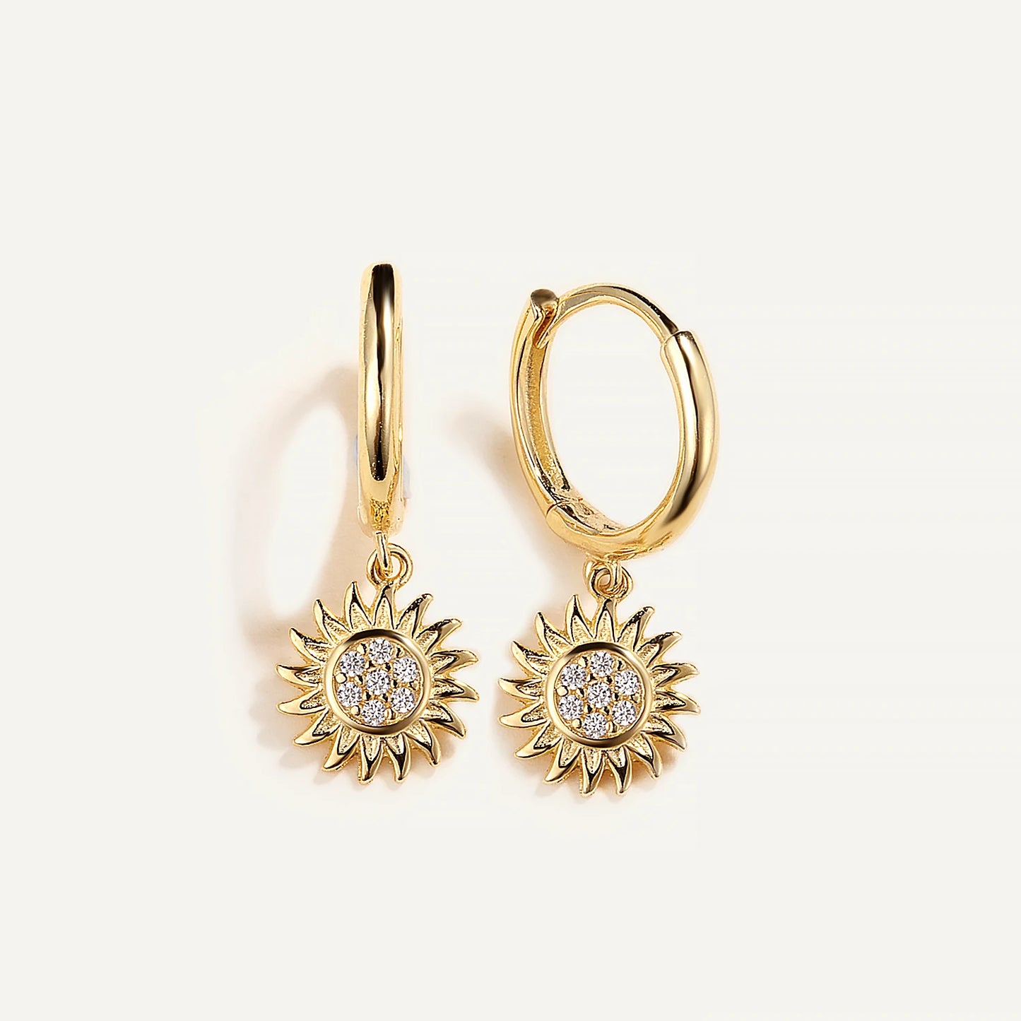 Aide 925 Sterling Silver Cute White Zircons Set Sunflower Charm Dangle Earrings For Women Mini Circle Huggie Piercing Jewelry - YDKM