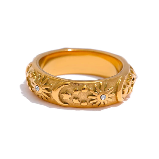 Yhpup Golden Stainless Steel Moon Star Sun Bangle Bracelet  Stylish Metal Open Wrist браслеты на руку женкие Party Gift - YDKM