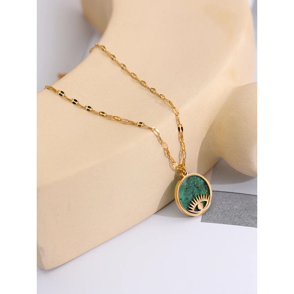 Green Natural Stone Eye Pendant Necklace - YDKM