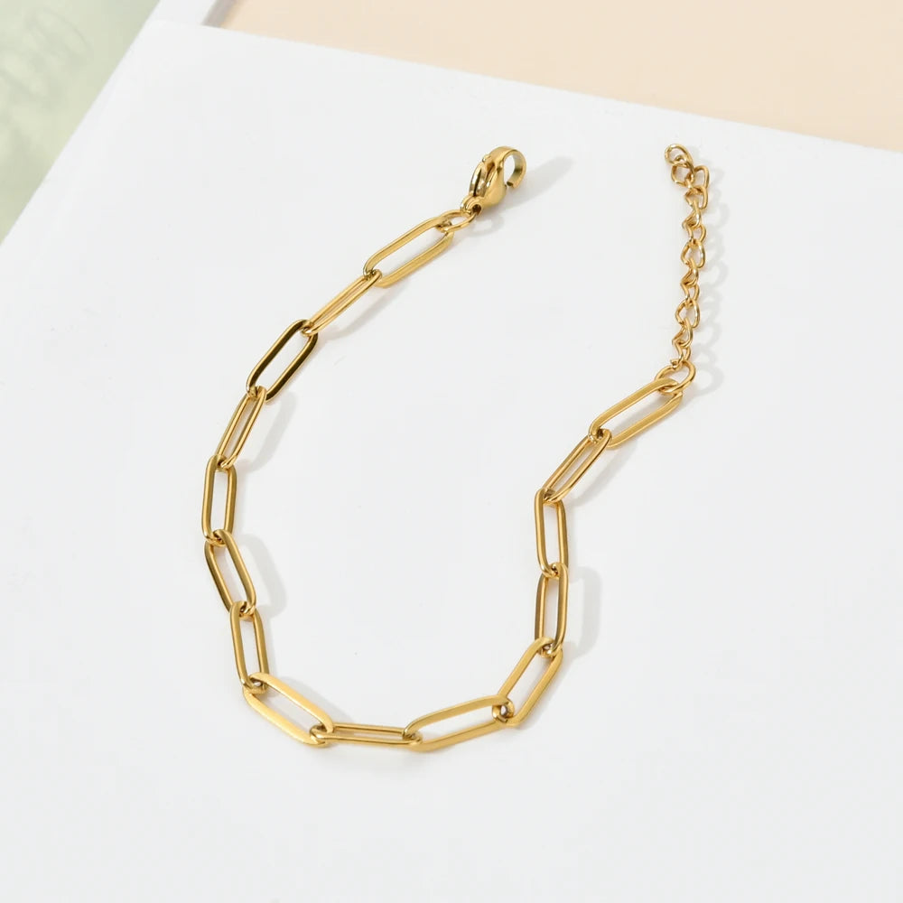 ZMZY Boho Stainless Steel Chain Bracelets For Man Women Gold Color Jewelry DIY Oval Chain Adjustable - YDKM