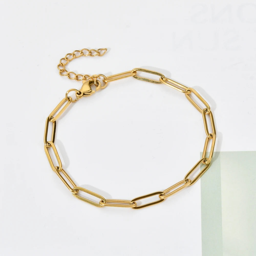 ZMZY Boho Stainless Steel Chain Bracelets For Man Women Gold Color Jewelry DIY Oval Chain Adjustable - YDKM